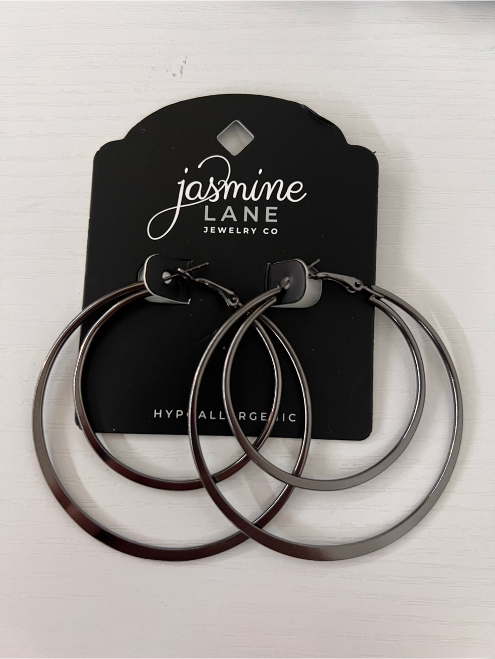 Jasmine Lane Jewelry Co Hypoallergenic Gunmetal Double Hoop Earrings NWT - Picture 2 of 3